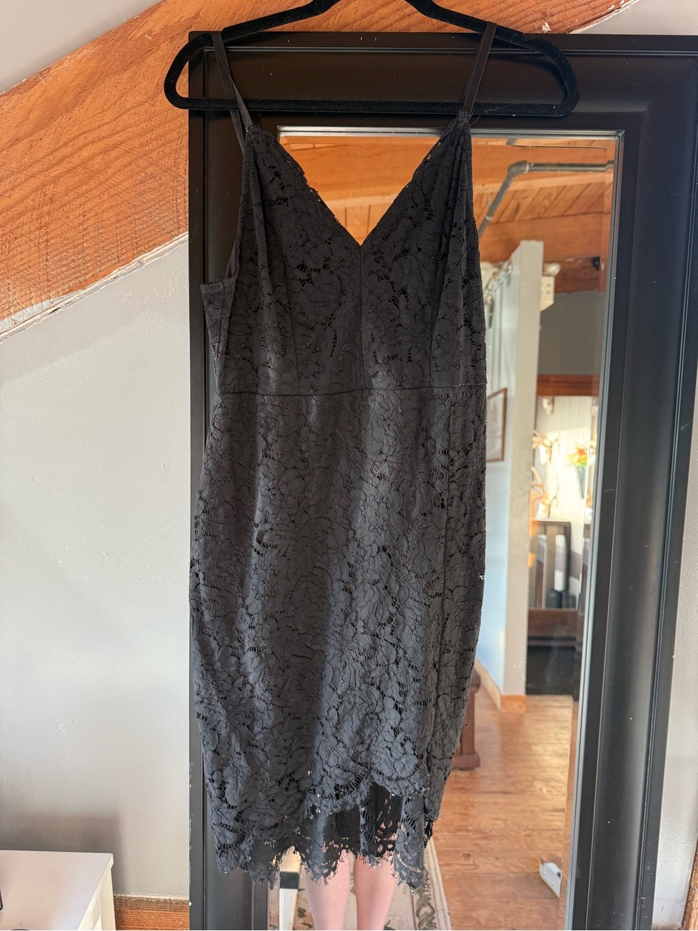 SHEIN Black Lace V-Neck Mini Slip Dress